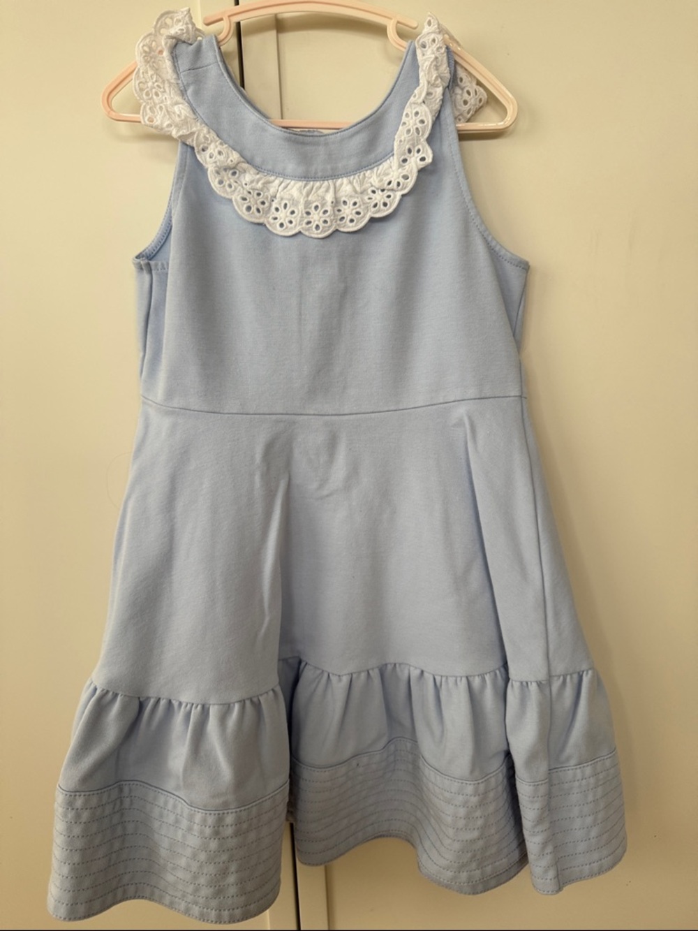 JANIE & JACK Light Blue Girls' Sleeveless Dress with Lace Collar - SZ 6